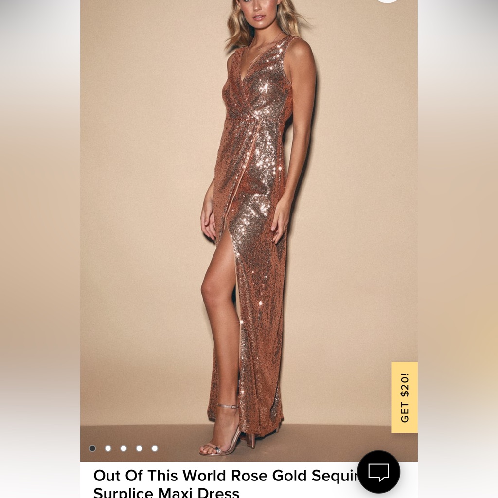 Lulus Out Of This World Rose Gold Sequin Surplice Maxi Dress
